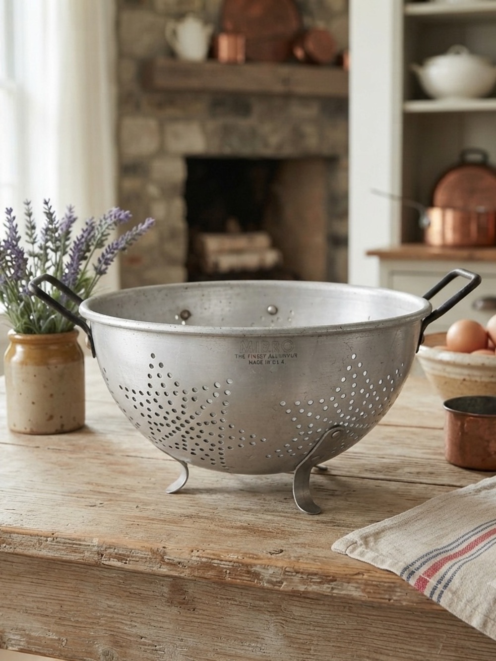 Vintage Mirro Chippy Aluminum Metal Colander with Star Design